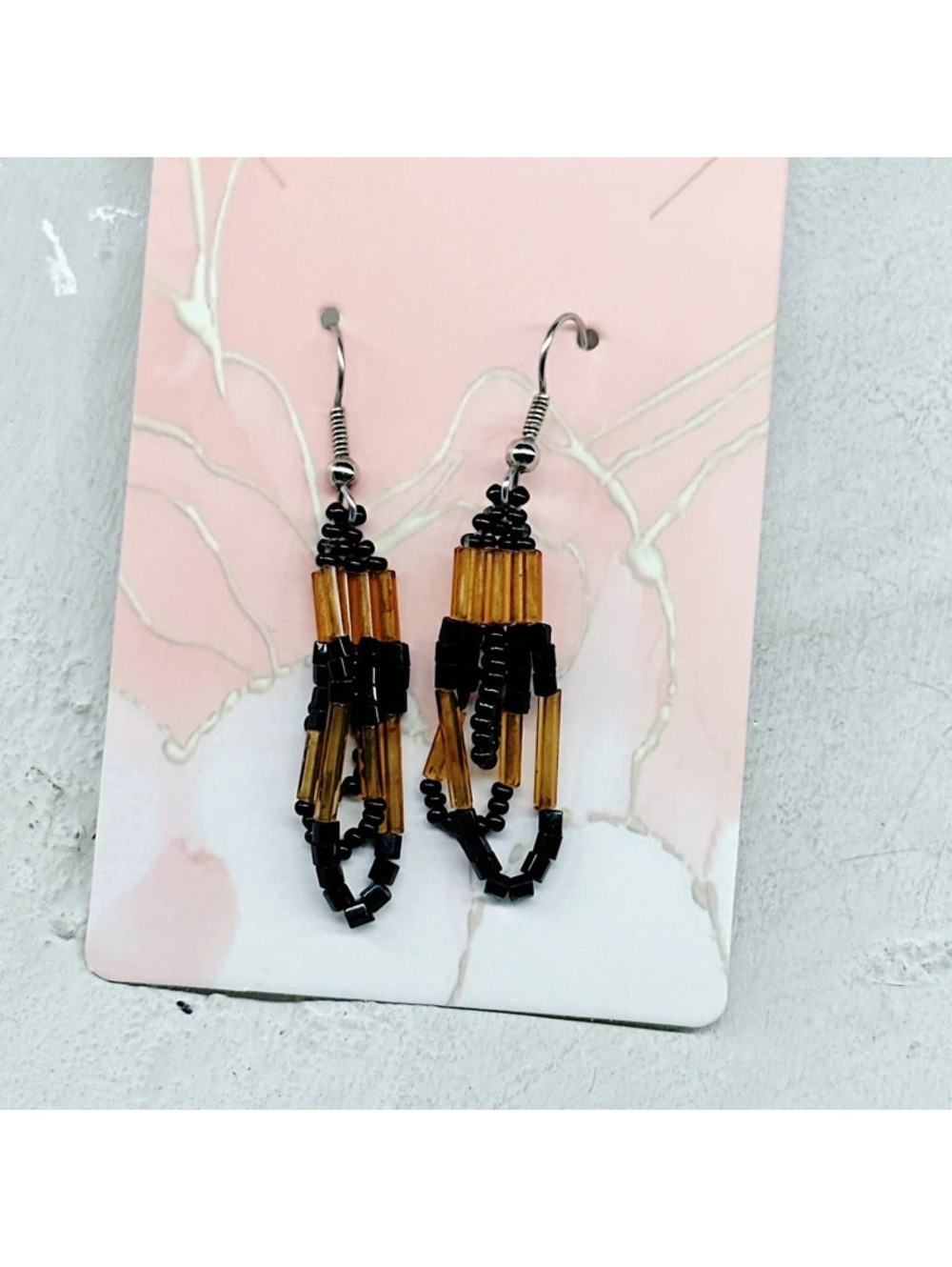 811mc. Black and Bronze Seed Bead Earrings